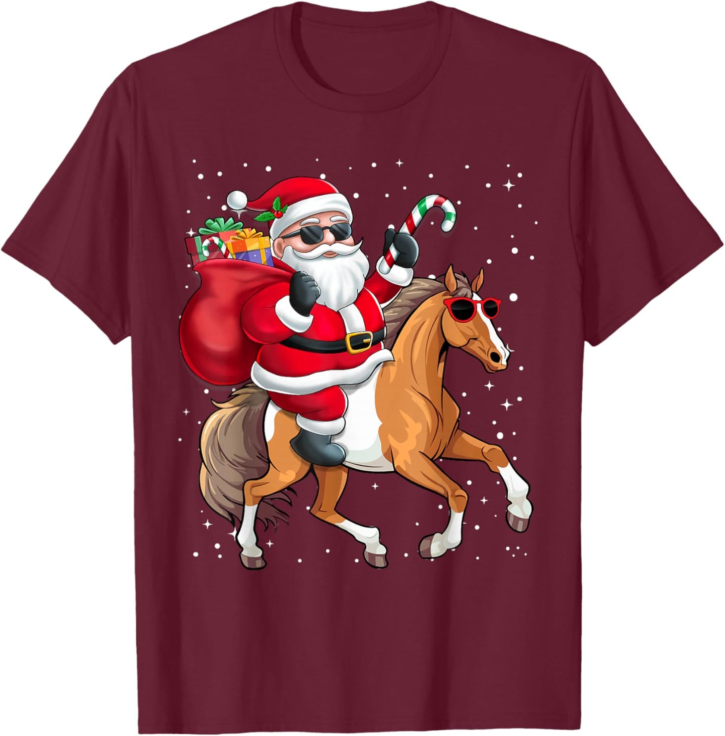Santa Claus Riding A Horse Christmas Boy Girl Kids T-Shirt - T-Shirt | Maroon