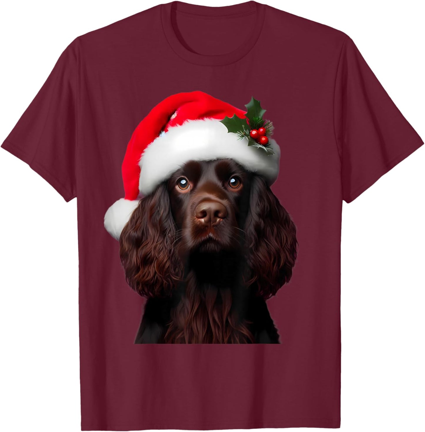Boykin Spaniel With Santa Hat Christmas Dog Owner Lover Mom T-Shirt - T-Shirt | Maroon