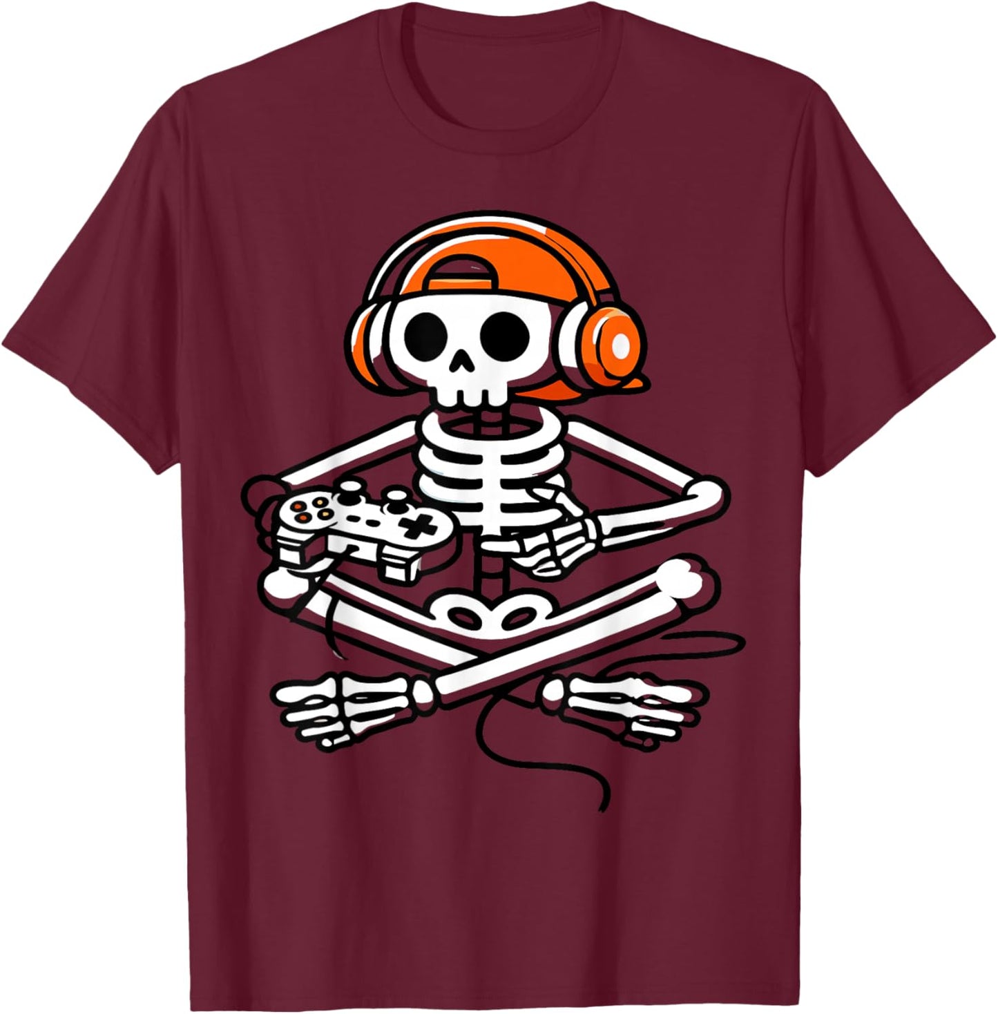 Funny Skeleton Playing Video Game Boys Men Kids T-Shirt - T-Shirt | Maroon