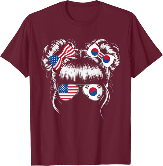 Half American Half Korean USA Flag South Korea America T-Shirt - T-Shirt | Maroon