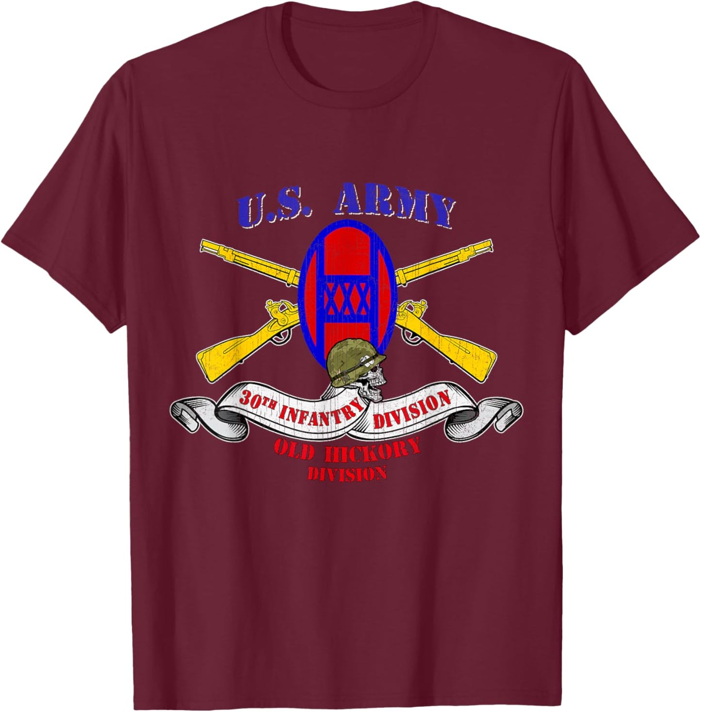 30th Infantry Division 30th ID Veteran Old Hickory Vintage T-Shirt - T-Shirt | Maroon