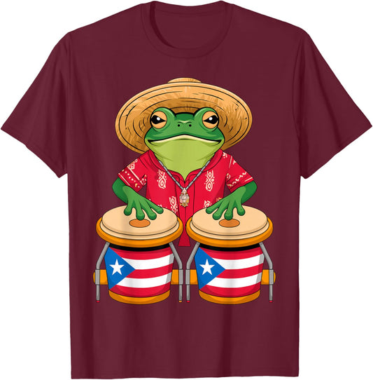 Magical and Funny Puerto Rican Gifts Frog Coqui Taino Boricua Puerto Rico Flag - -Adult, Small, Black, Short Sleeve, Cotton Blend, , Classic Fit, Imported T-Shirt - T-Shirt | Maroon