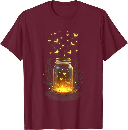Fireflies In A Jar Nature Lover Glowing Insects Summer Night T-Shirt - T-Shirt | Maroon