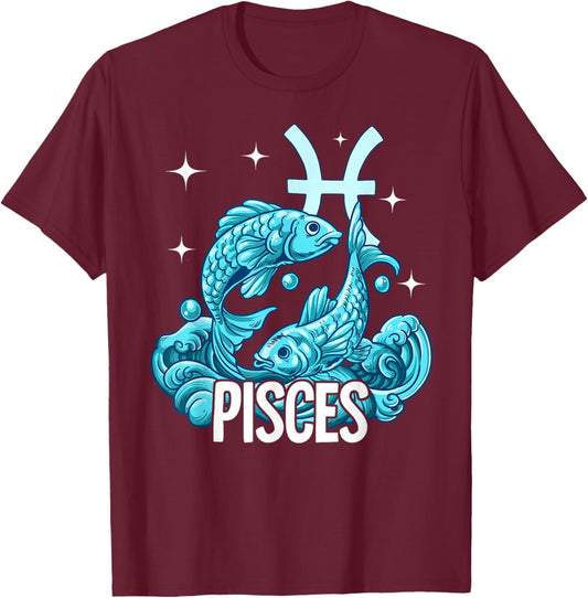 Pisces Zodiac Sign T-Shirt - T-Shirt | Maroon