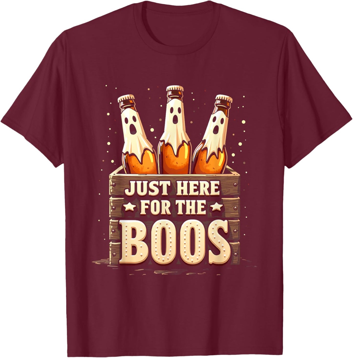 Here for the Boos Halloween 6 Pack Booze Ghost Beer Bottles T-Shirt - T-Shirt | Maroon