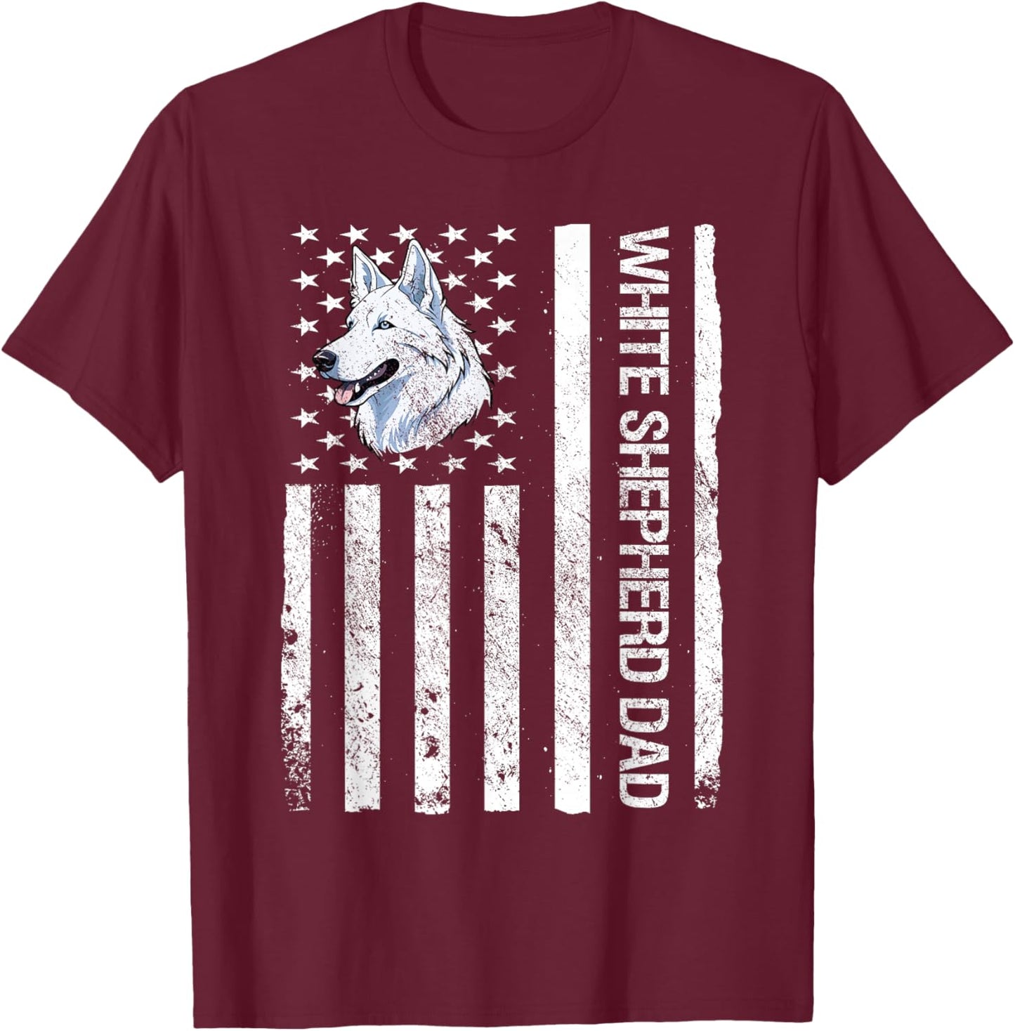 White Shepherd Dad USA Flag White German Shepherd T-Shirt - T-Shirt | Maroon