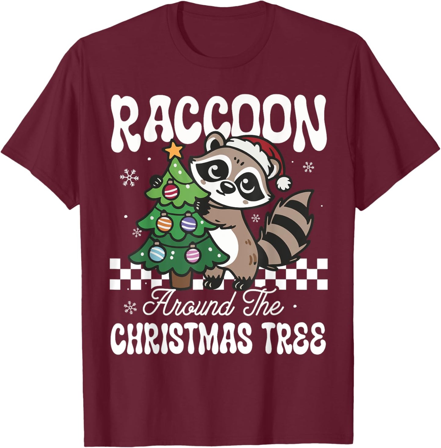 Funny Raccoon Around The Christmas Tree Raccoon Lover T-Shirt - T-Shirt | Maroon