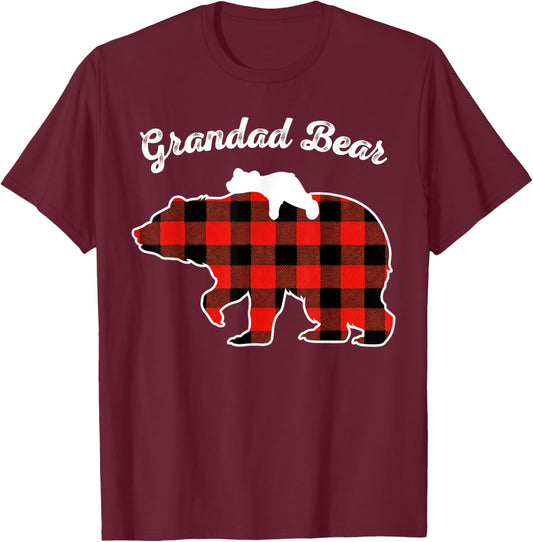 Grandad Bear Flannel Red Plaid Pajama Family Matching XMAS T-Shirt - T-Shirt | Maroon