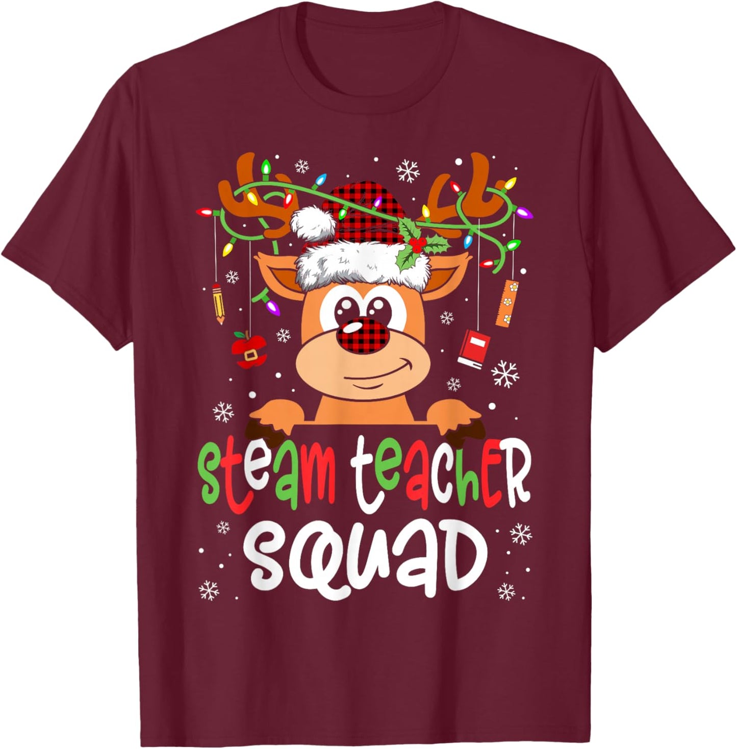 Steam Teacher Squad Reindeer Christmas Teacher T-Shirt - T-Shirt | Maroon