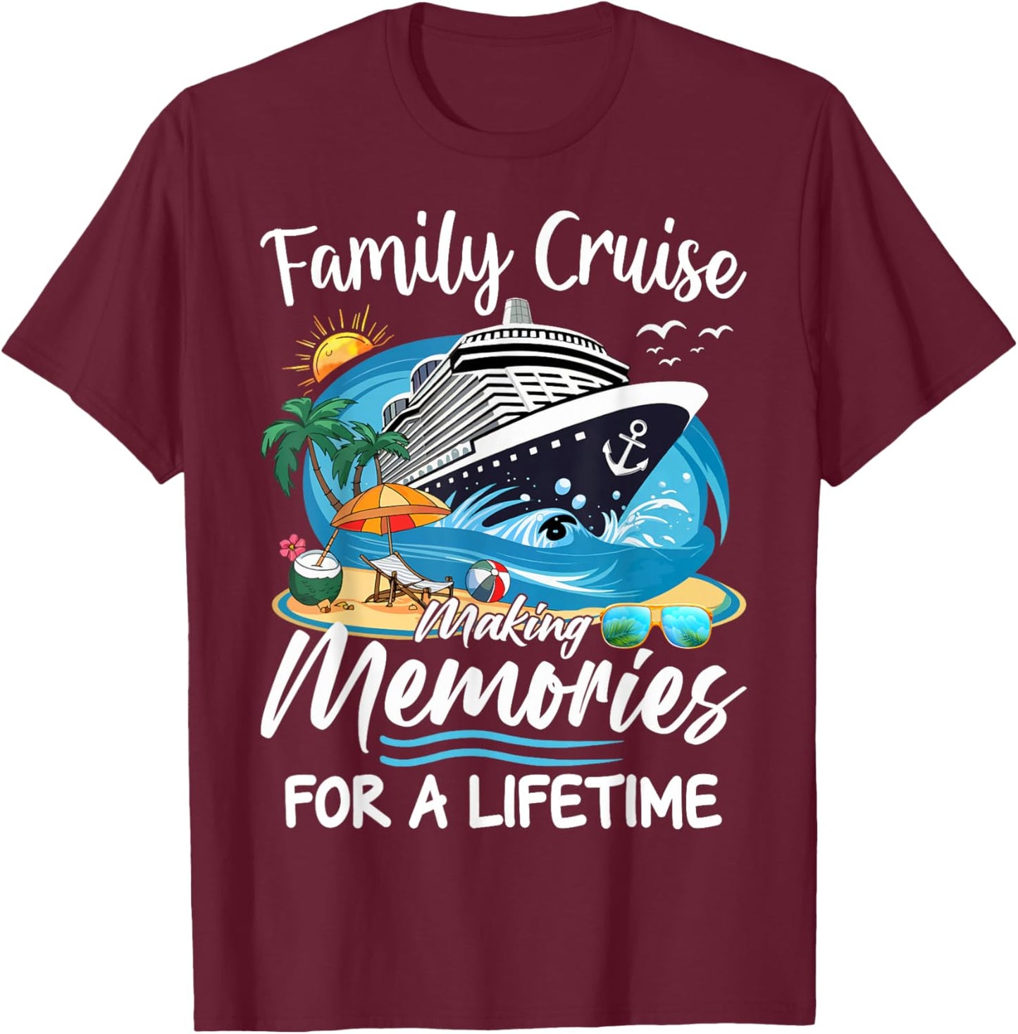 Cruise Party Vacation Trip Family Matching Outfit. , Black, Small, Short Sleeve, , Polyester, Letter Print, Celebration, Vacation, Casual, All Seasons T-Shirt - T-Shirt | Maroon