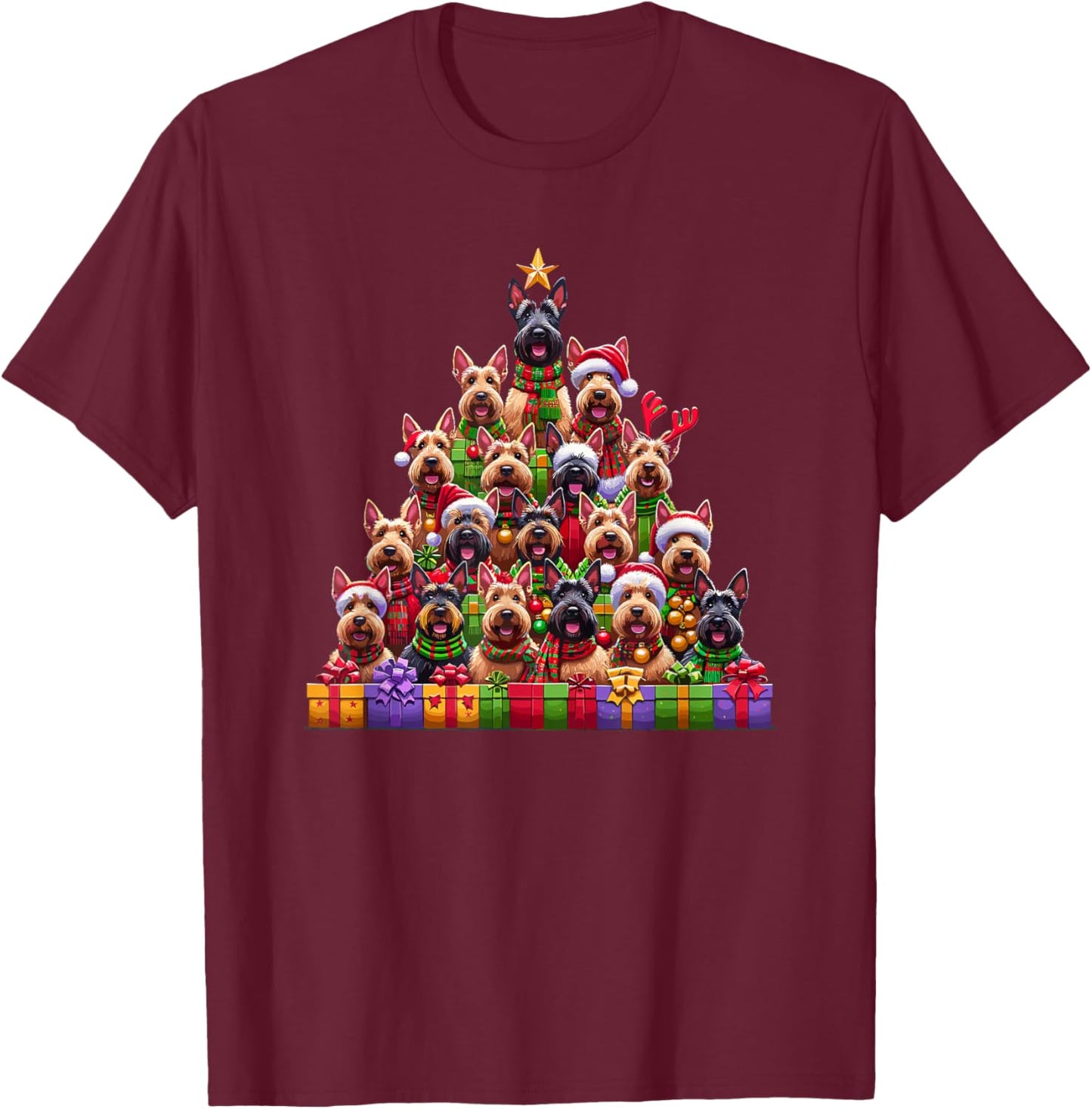 Christmas Tree Scottish Terrier Scottie Terriers T-Shirt - T-Shirt | Maroon