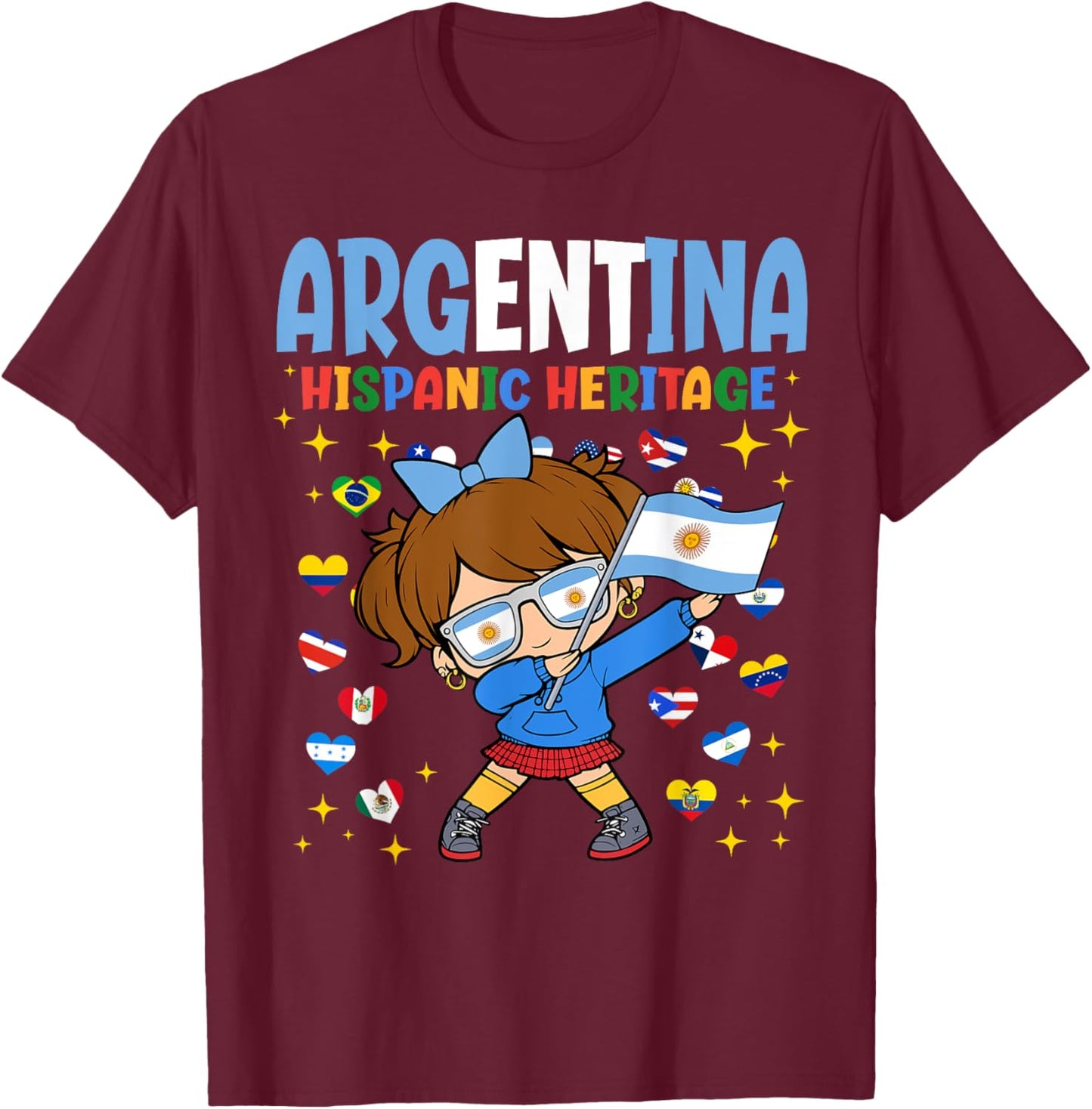 Hispanic Heritage Month Argentina Flag Argentinian Girl Kids T-Shirt - T-Shirt | Maroon