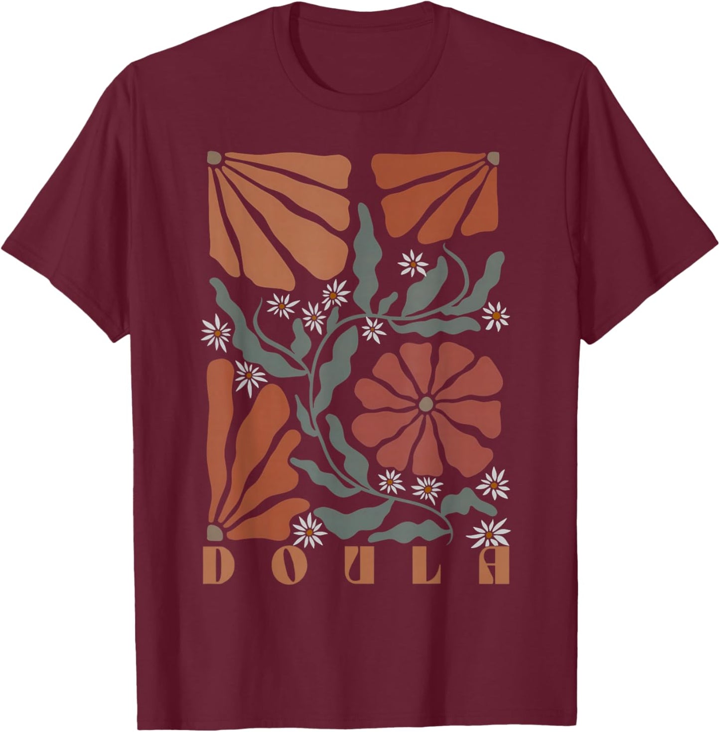 Boho Floral Doula OB Nurse Coach Lactation Consultant T-Shirt - T-Shirt | Maroon