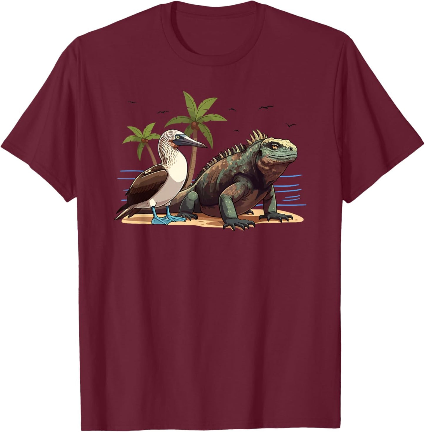 Blue Footed Booby Galapagos Land Iguana Lizard T-Shirt - T-Shirt | Maroon