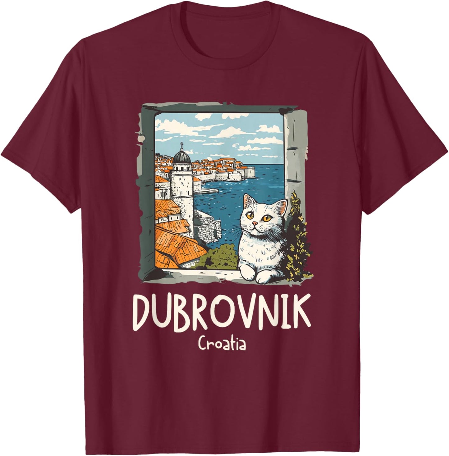 Dubrovnik Croatia Cat / Dubrovnik T-Shirt - T-Shirt | Maroon
