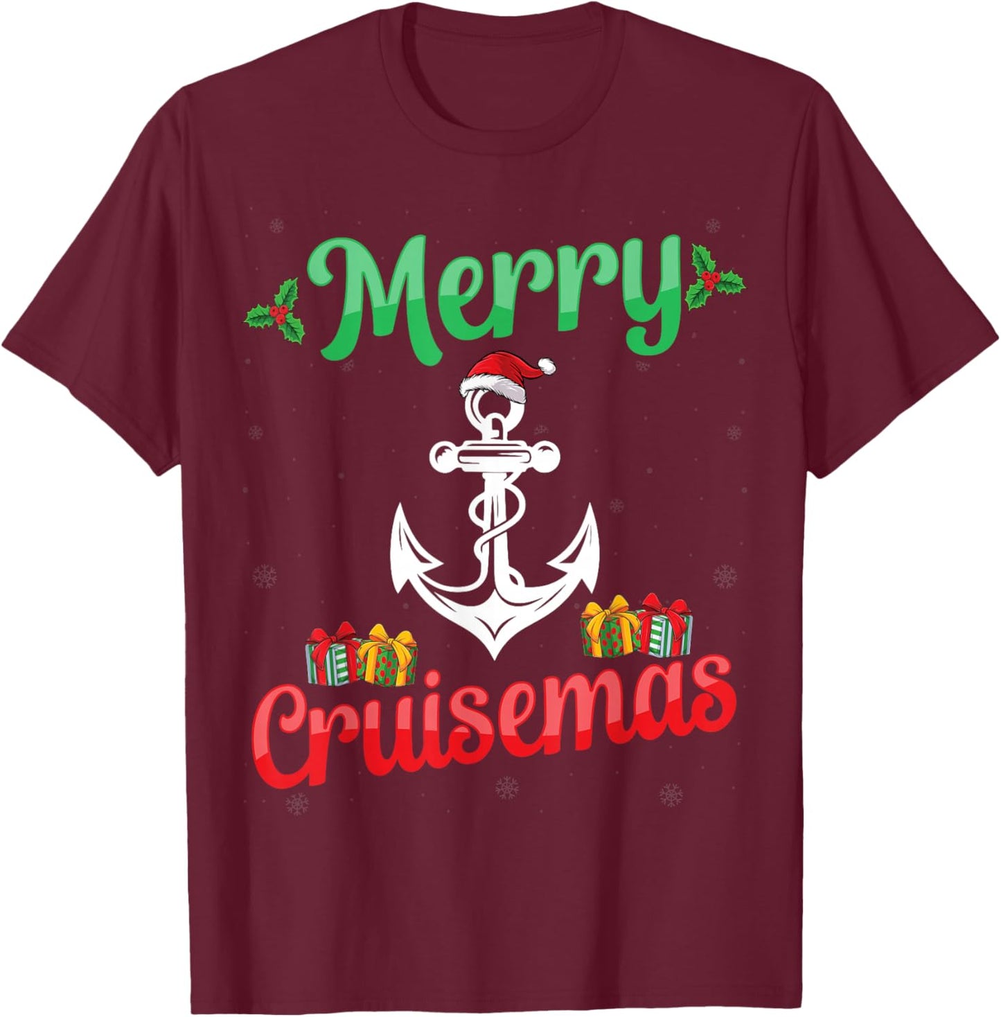 Merry Cruisemas Cruise Ship Anchor Santa Hat Christmas T-Shirt - T-Shirt | Maroon