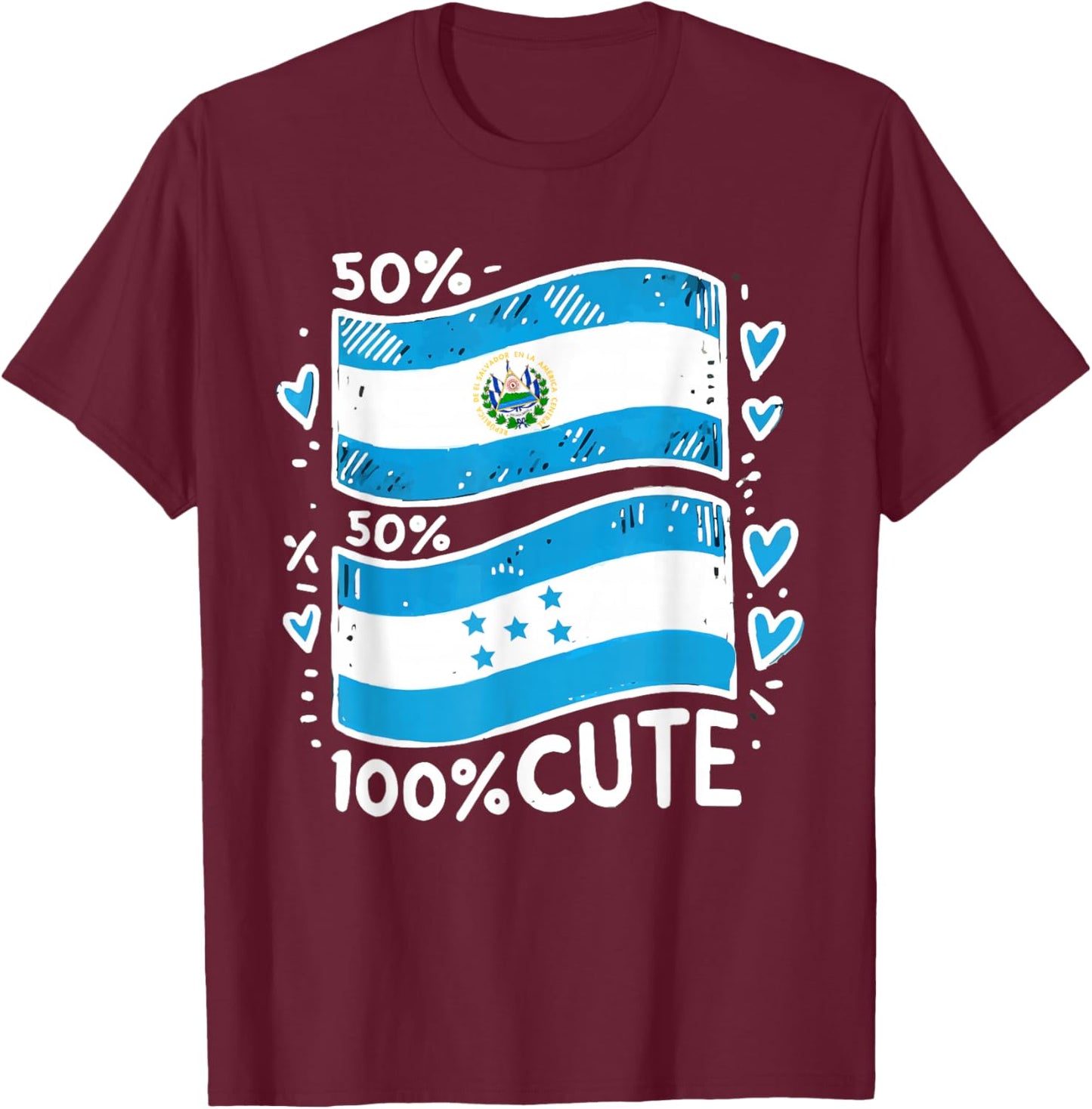 Half Salvadorian Half Honduran Honduras Flag El Salvador T-Shirt - T-Shirt | Maroon