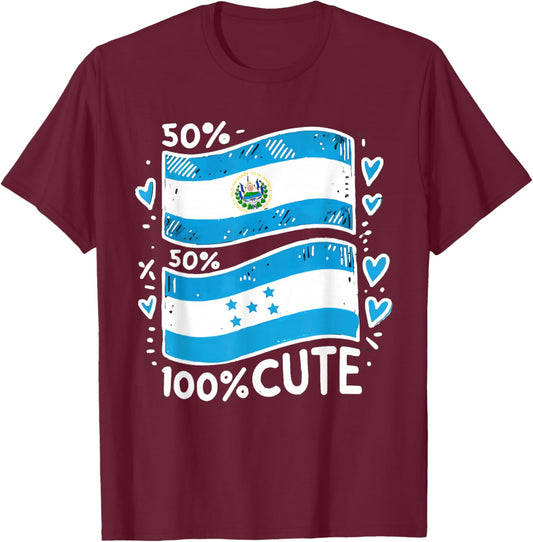 Half Salvadorian Half Honduran Honduras Flag El Salvador T-Shirt - T-Shirt | Maroon