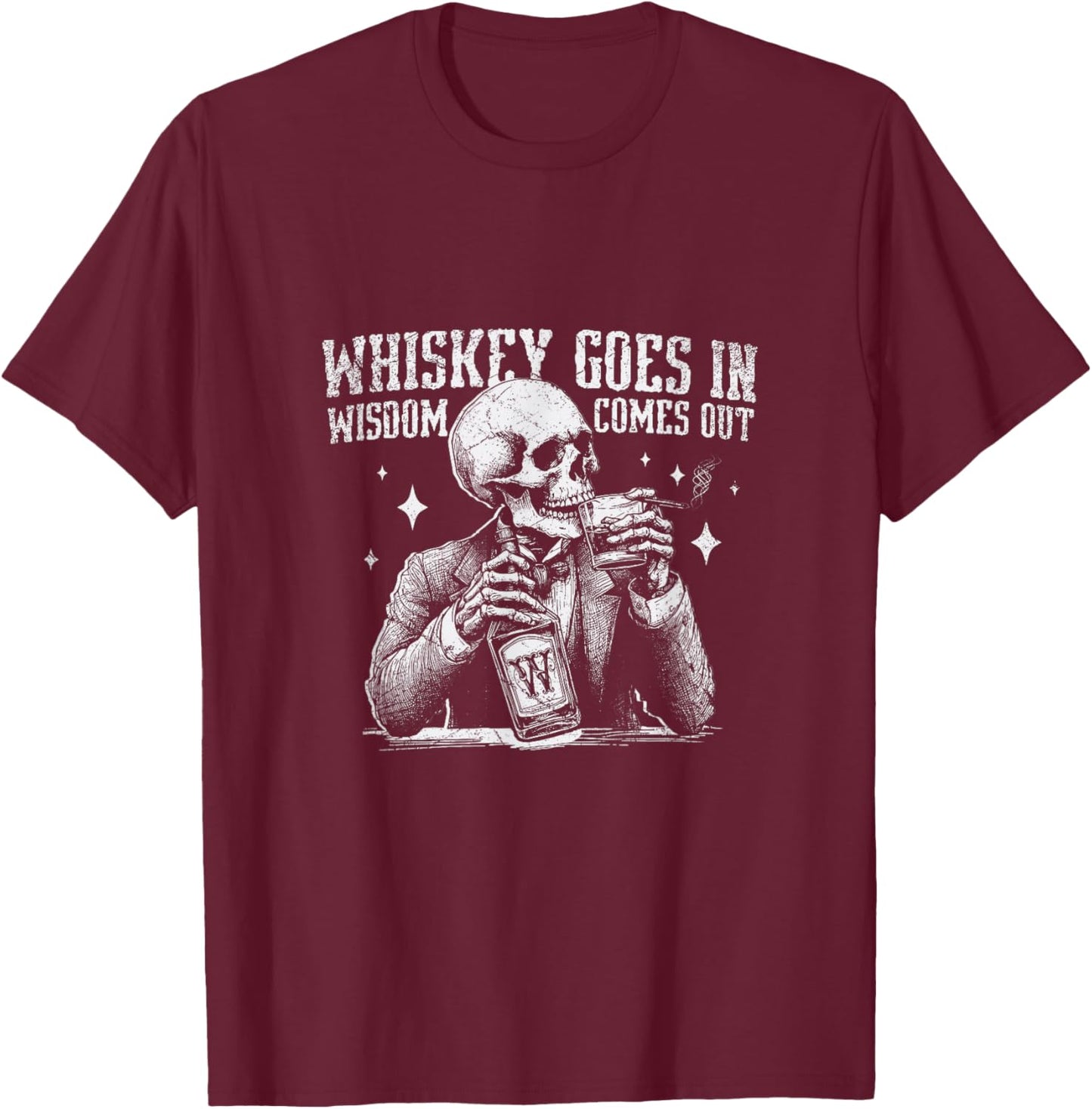 Vintage Western Funny Skeleton Whiskey Halloween Wisdom T-Shirt - T-Shirt | Maroon