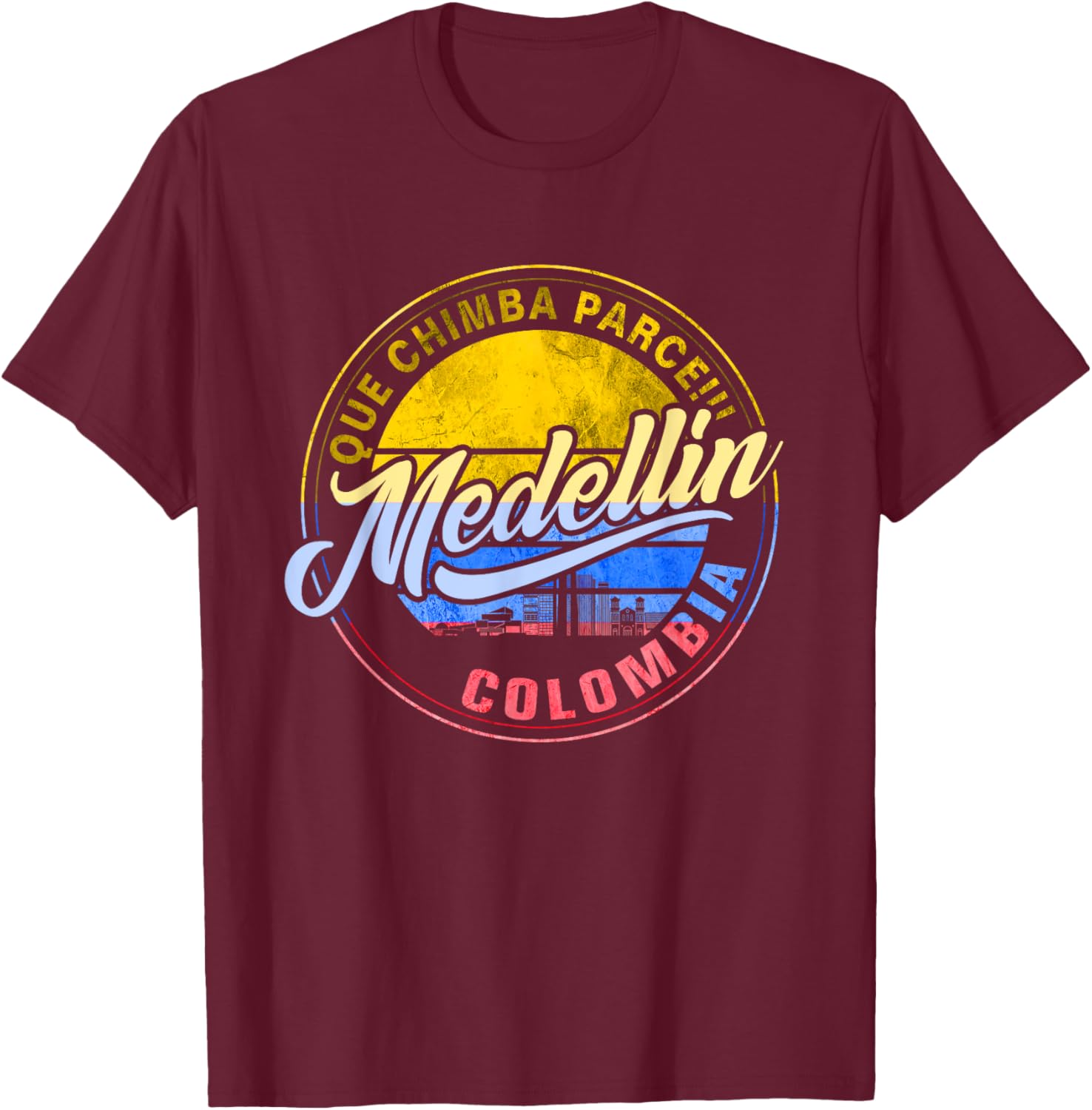 Que Chimba Parce Medellin Colombia Flag Medallo T-Shirt - T-Shirt | Maroon