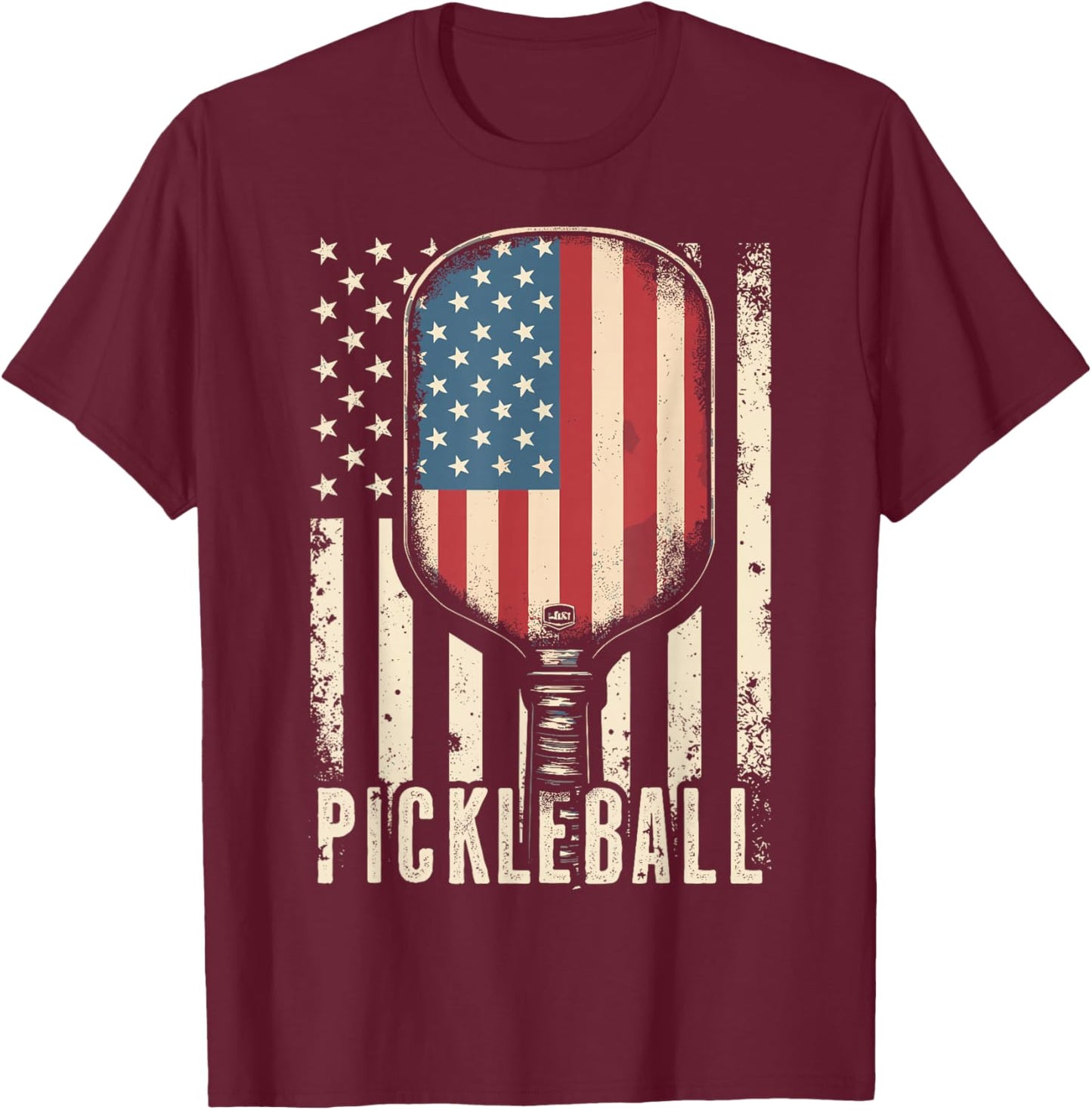 Pickleball USA American Flag T-Shirt - T-Shirt | Maroon