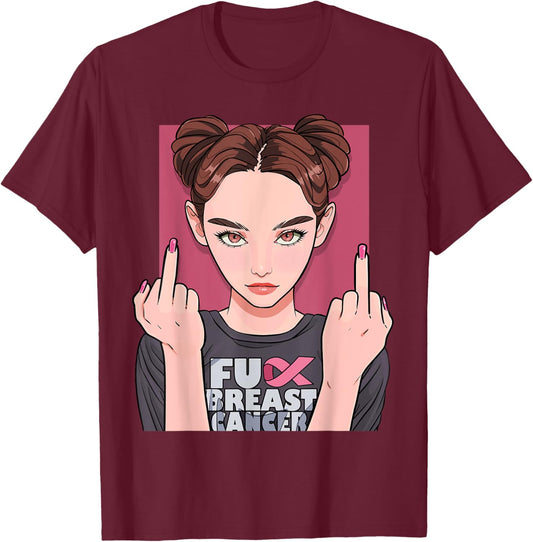 Fuck Breast Cancer Pink Ribbon Awareness Month Survivor T-Shirt - T-Shirt | Maroon