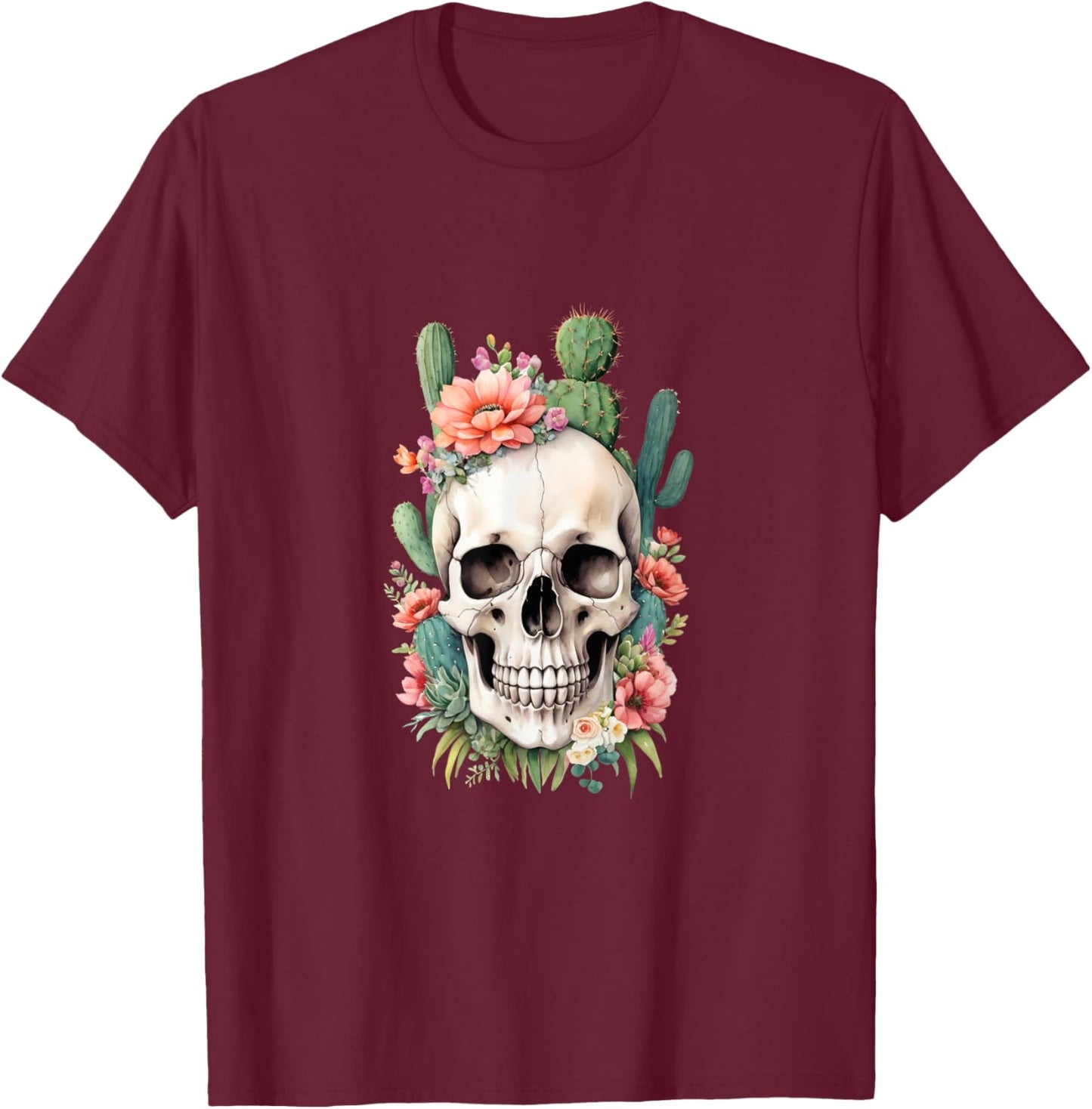 Desert Skull Garden Art T-Shirt - T-Shirt | Maroon