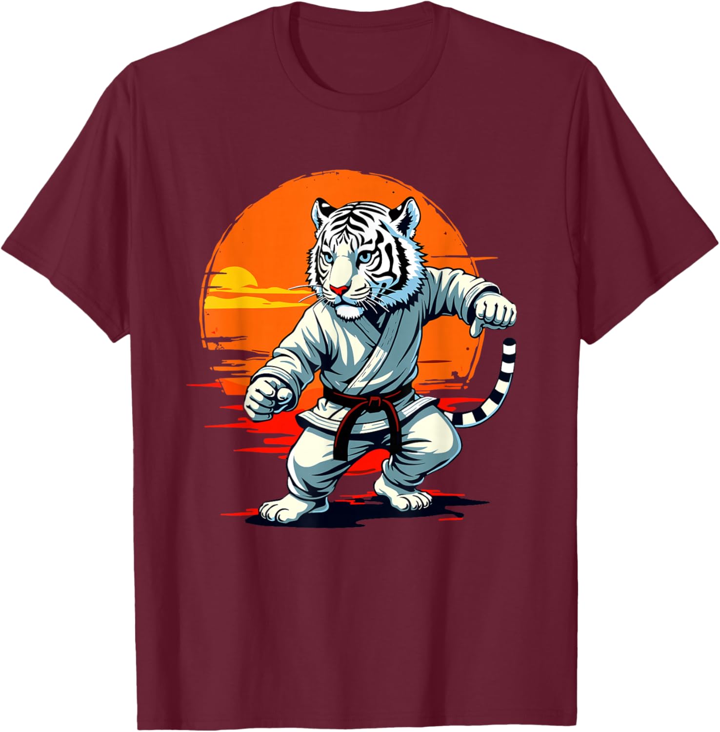Shotokan Karate Fighter Martial Arts Tiger Funny Karate T-Shirt - T-Shirt | Maroon