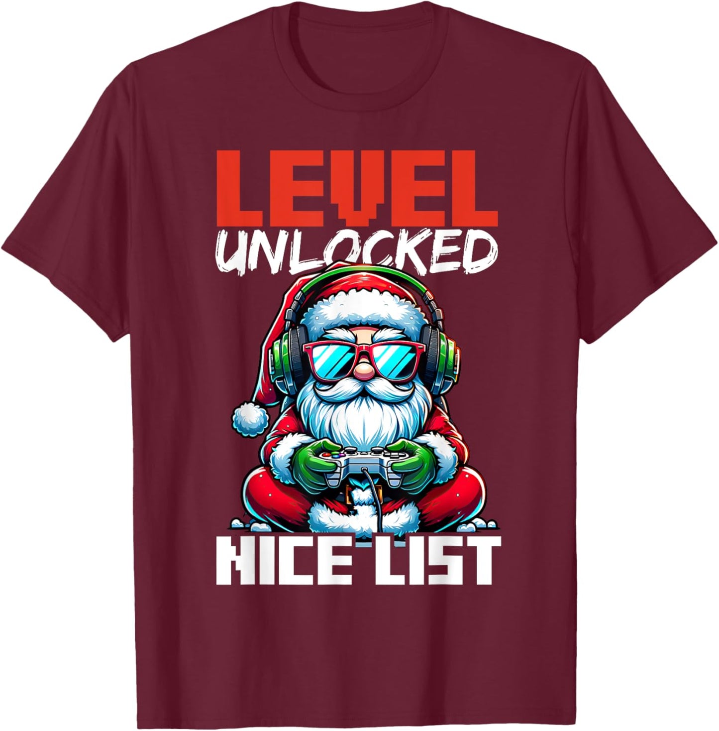Christmas Gamer Boys Nice List Video Game Santa Xmas T-Shirt - T-Shirt | Maroon