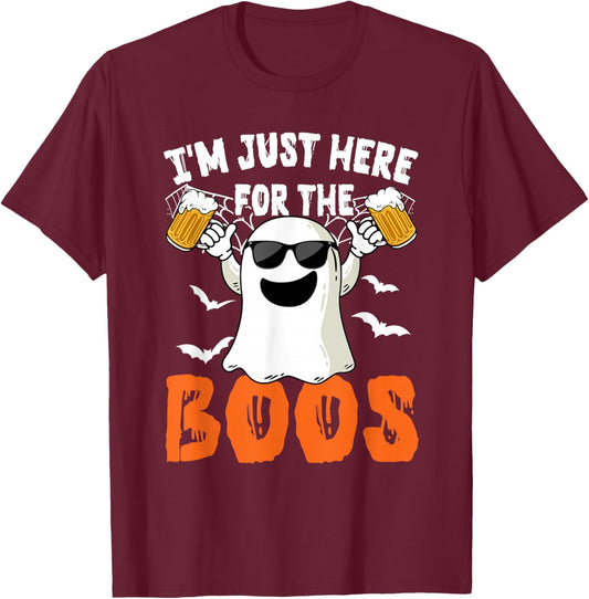 I'm Just Here For The Boos Cute Ghost Halloween Costume T-Shirt - T-Shirt | Maroon