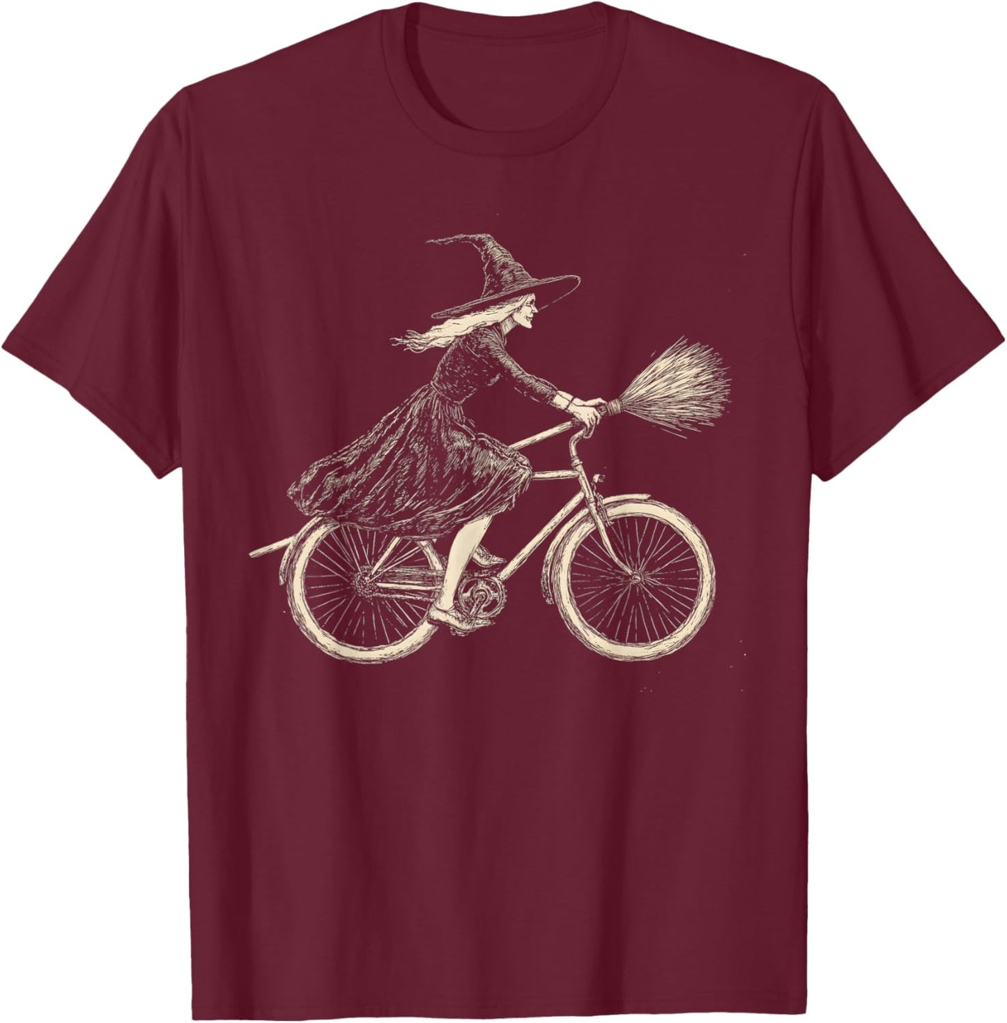 Vintage Halloween Witch on Bicycle Witches Cycling T-Shirt - T-Shirt | Maroon