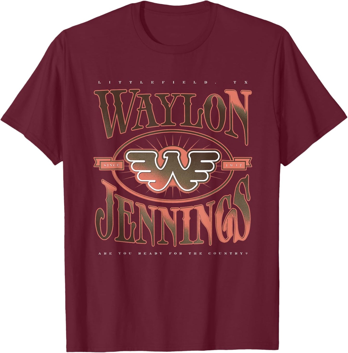 Waylon Jennings - Official Merchandise - Waylon T-Shirt - T-Shirt | Maroon