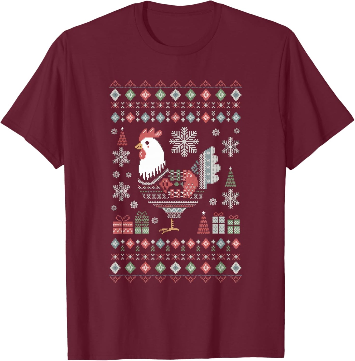 Chicken Ugly Christmas T-Shirt - T-Shirt | Maroon