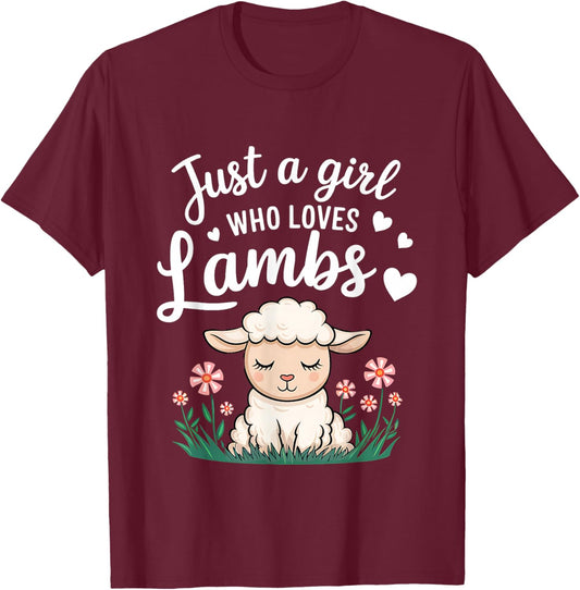 Lamb Just A Girl Who Loves Lambs Cute Animals Lover Girls T-Shirt - T-Shirt | Maroon