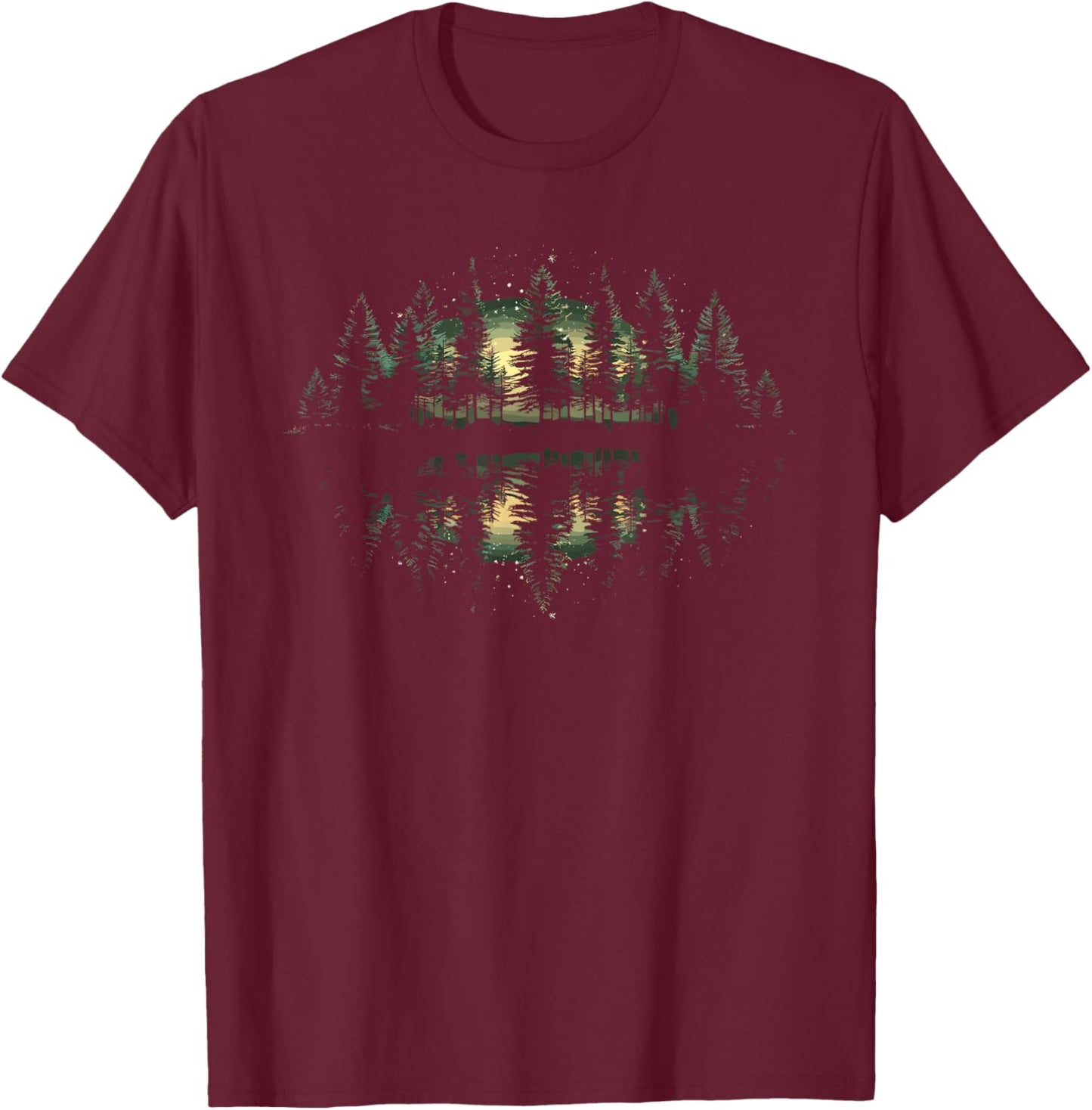 Nature Reflection Forest Trees Outdoor Wildlife T-Shirt - T-Shirt | Maroon