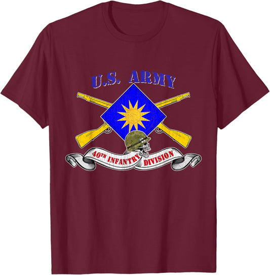 40th Infantry Division 40th ID Veteran Sunburst Division T-Shirt - T-Shirt | Maroon