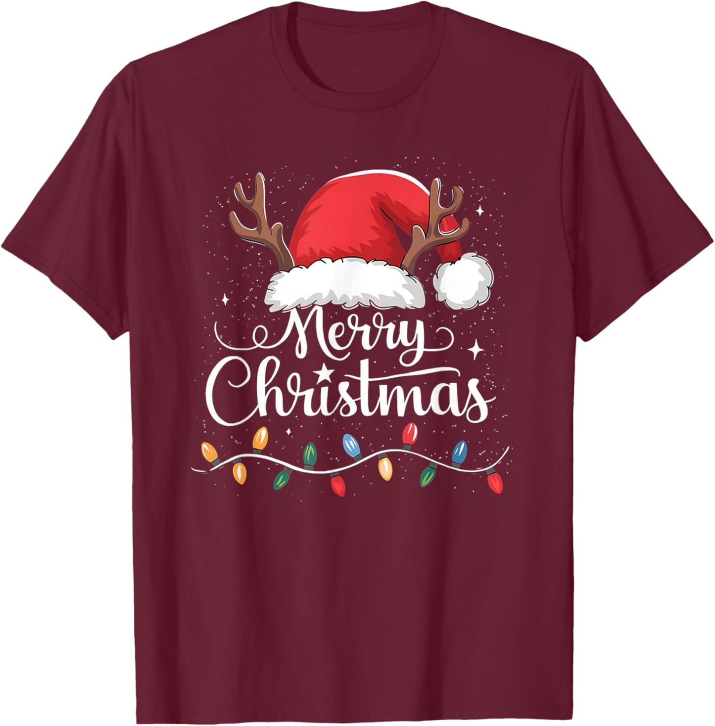 Merry Christmas Red Santa Hat Reindeer Xmas Family Men Women T-Shirt - T-Shirt | Maroon
