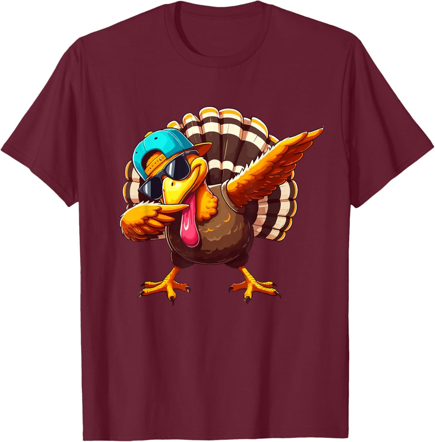 Dabbing Turkey Thanksgiving Day Pilgrim Boys Kids Funny Dab T-Shirt - T-Shirt | Maroon