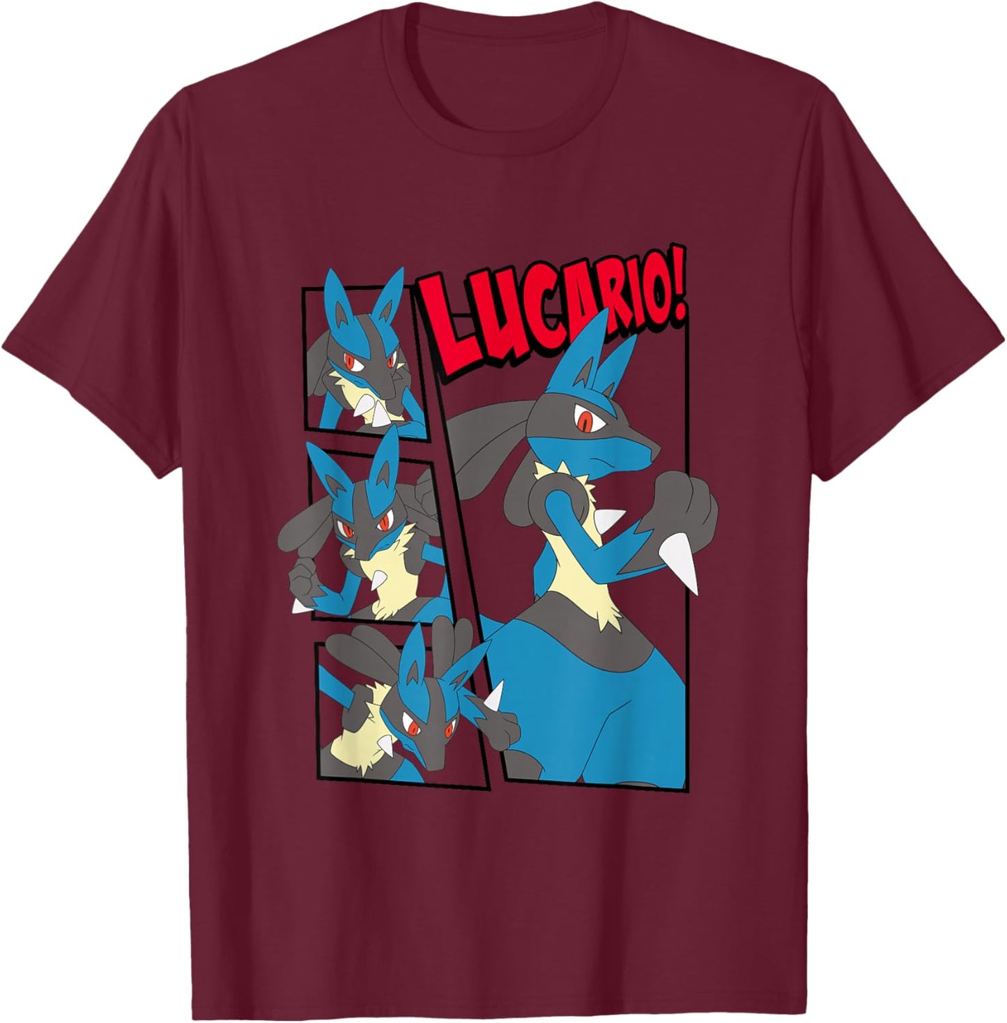 Pokémon Epic Lucario! Poses Collage Retro Big Chest Poster T-Shirt - T-Shirt | Maroon
