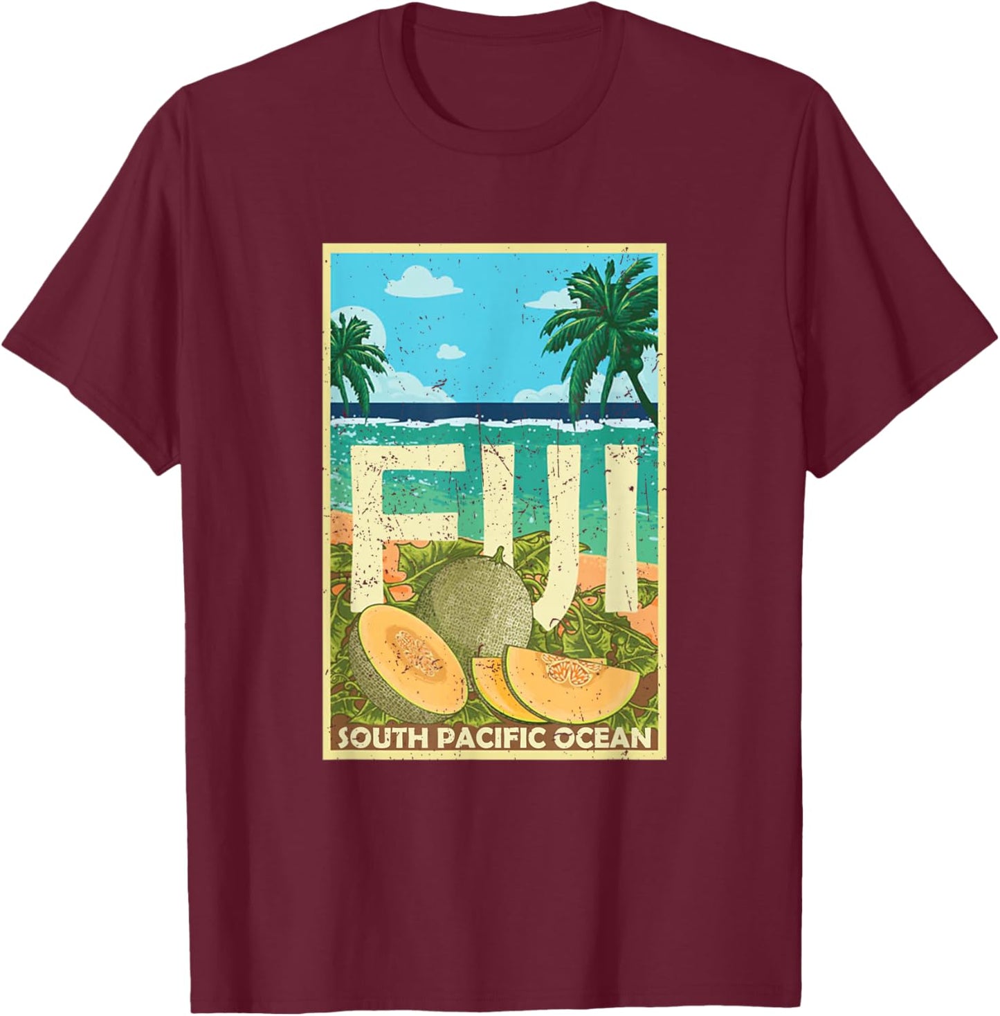 Vintage Distressed Fiji Islands South Pacific Ocean Vacation T-Shirt - T-Shirt | Maroon