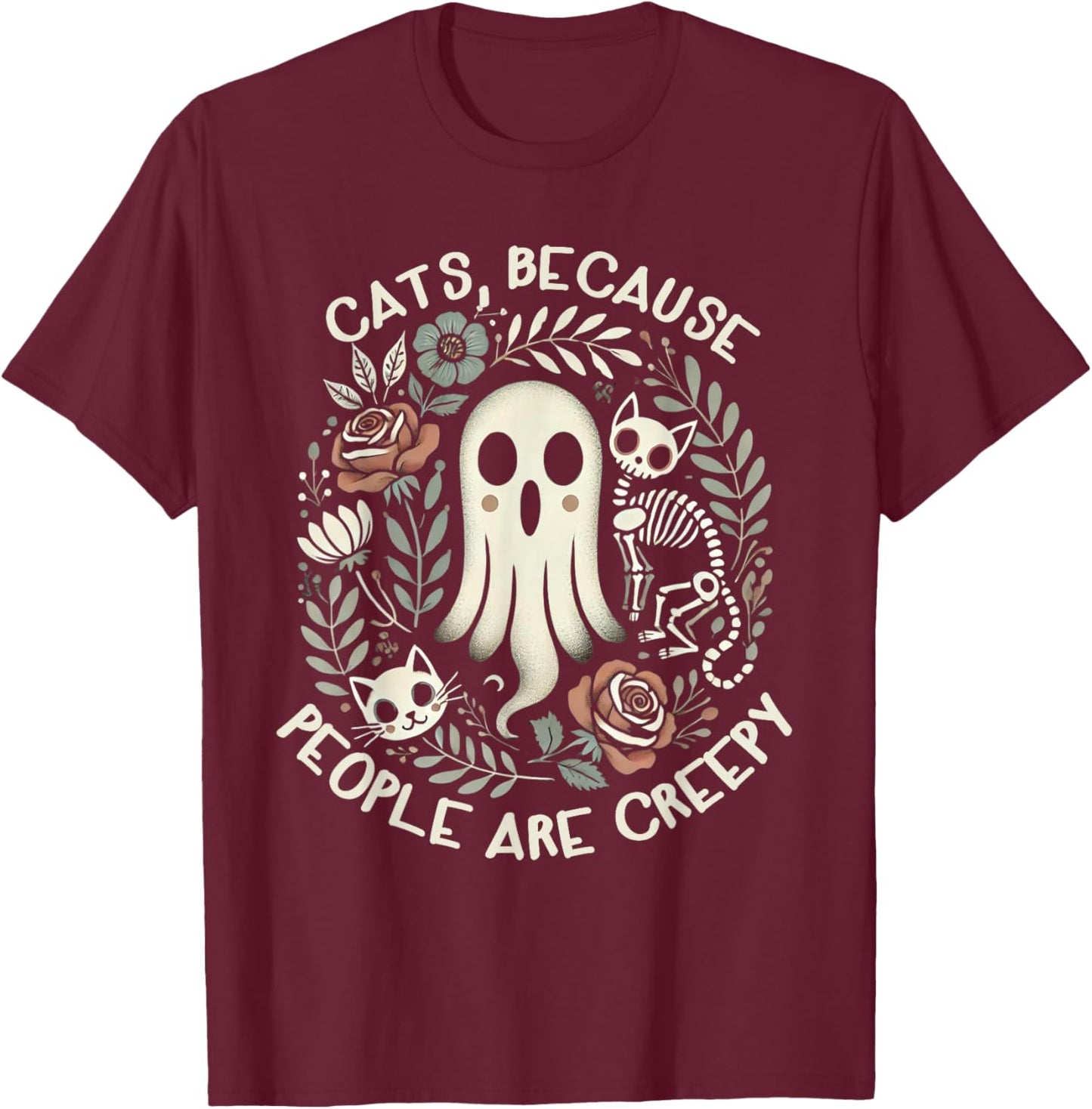 Retro Cats Because People Are Creepy Shirt Halloween T-Shirt - T-Shirt | Maroon