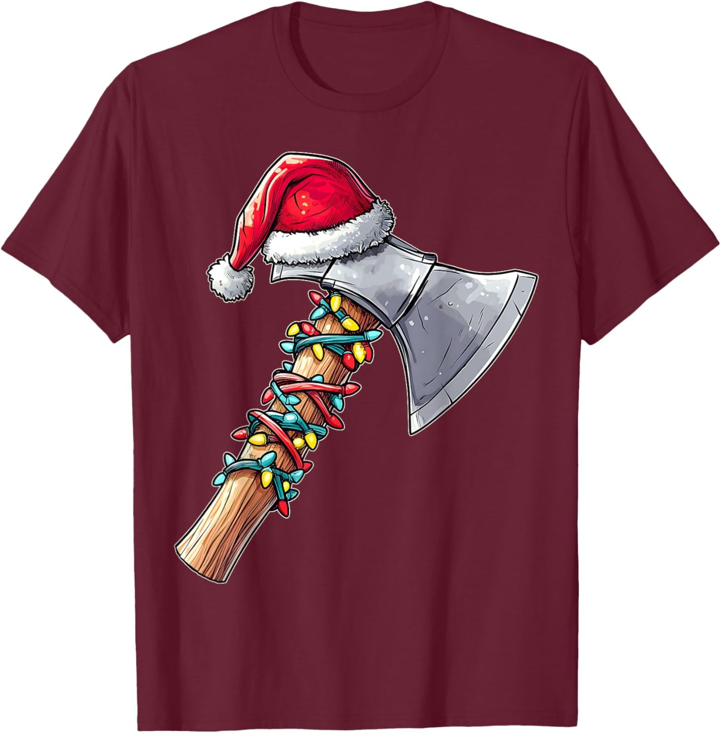 Axe Throwing Axe Thrower Christmas Hat Xmas - -Adults, Short Sleeve, , Black, Small T-Shirt - T-Shirt | Maroon