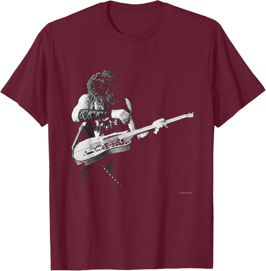 Prince Playing Guitar Live By Virgina Turbett T-Shirt - T-Shirt | Maroon
