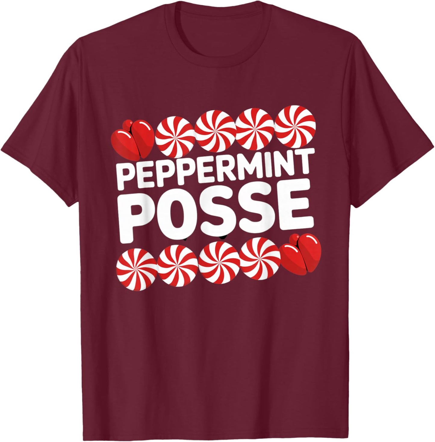 Peppermint Posse Holiday Candy Crew T-Shirt - T-Shirt | Maroon