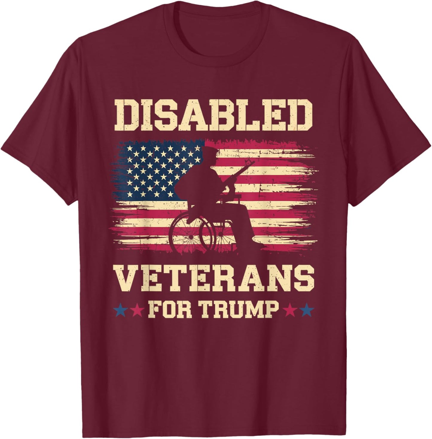 Disabled Veterans for Trump 2024 Election American Flag T-Shirt - T-Shirt | Maroon