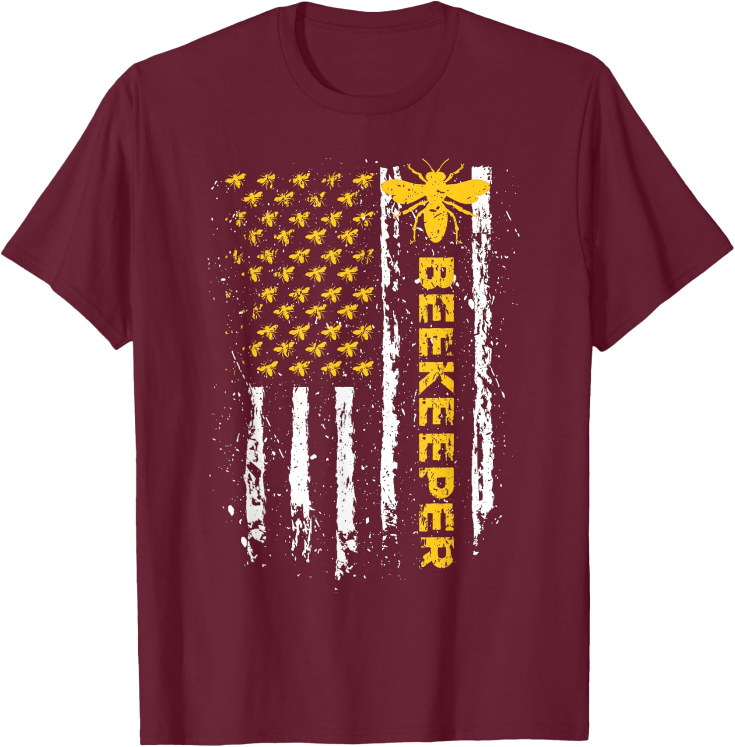 Beekeeper USA Flag Funny Honeybee Beekeeping Bee Patriotic T-Shirt - T-Shirt | Maroon