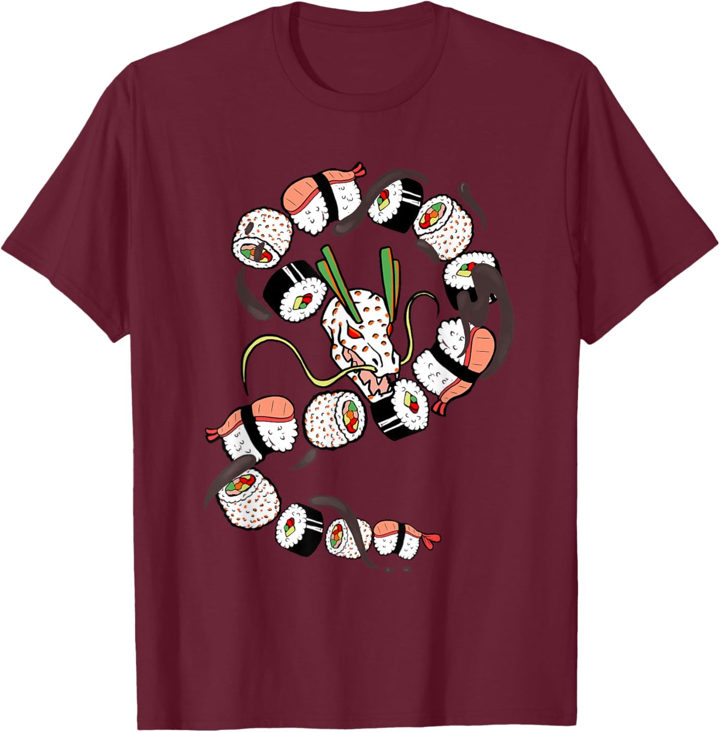 Sushi Dragon Roll Funny Japanese Food mythical Animal Lovers T-Shirt - T-Shirt | Maroon