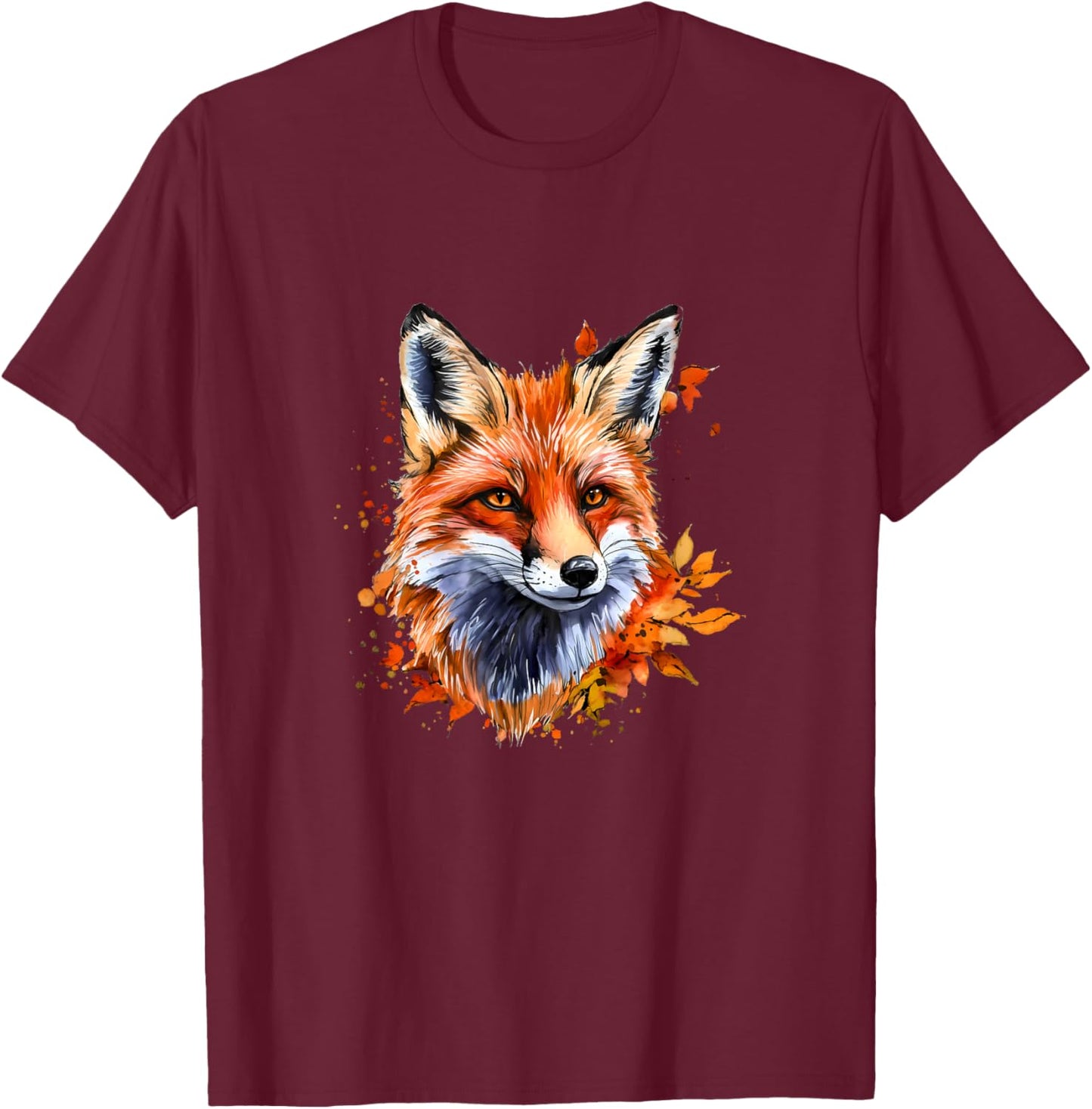Autumn Watercolor Fox T-Shirt - T-Shirt | Maroon