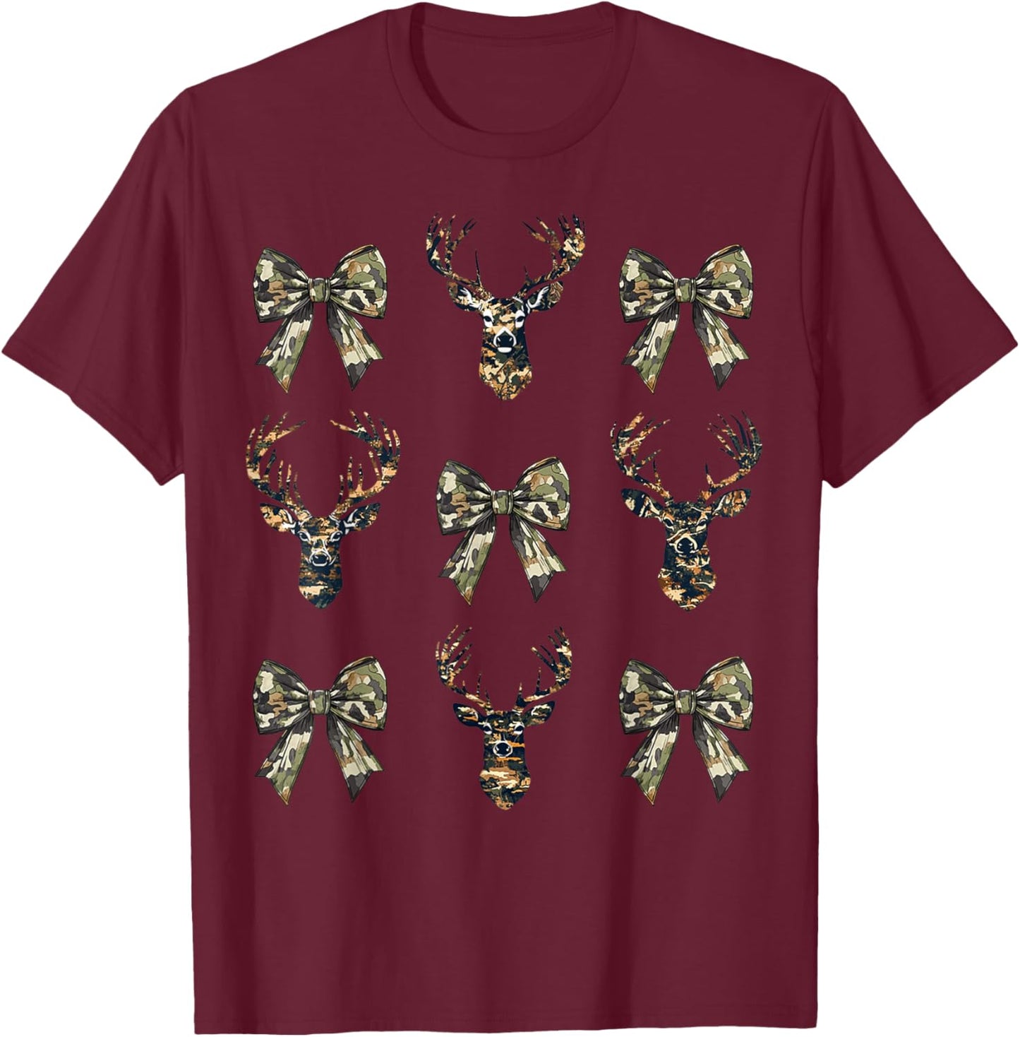 Camouflage Old Camo Bow Camo Coquette Bow Deer Hunting Men T-Shirt - T-Shirt | Maroon