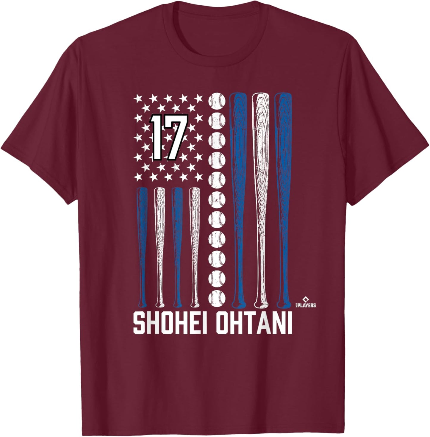 Baseball American Flag Shohei Ohtani Los Angeles Baseball T-Shirt - T-Shirt | Maroon